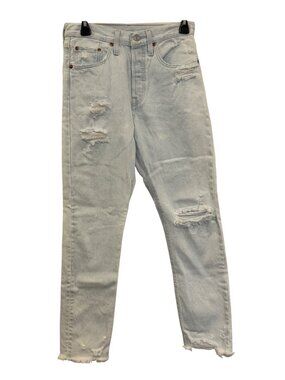 Levis 501 Premium Distressed High-Waisted Light Wash Jeans